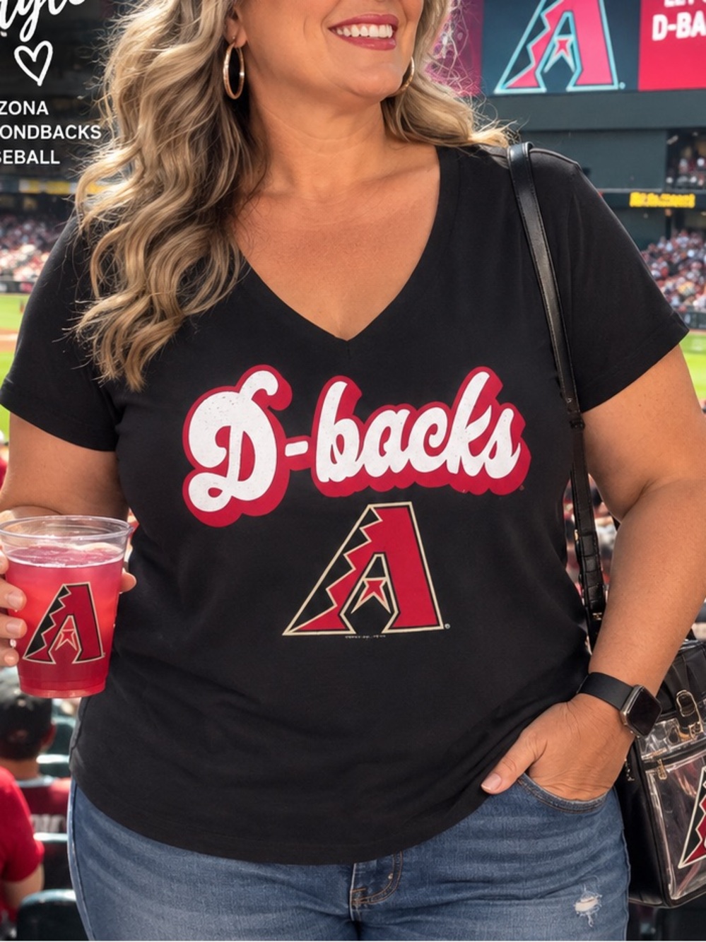 Arizona D-backs Black V-Neck Fan Tee plus 2XL